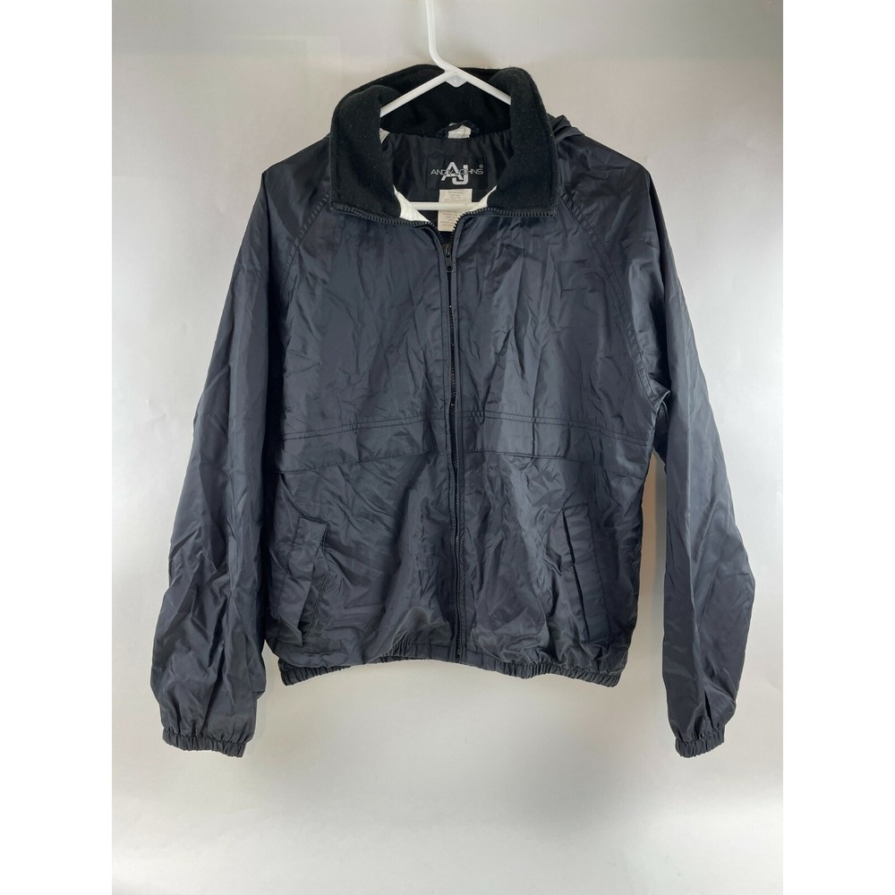 Vintage Andy Johns Jacket Women's Size M? Black Collared Hoodie Windbreaker